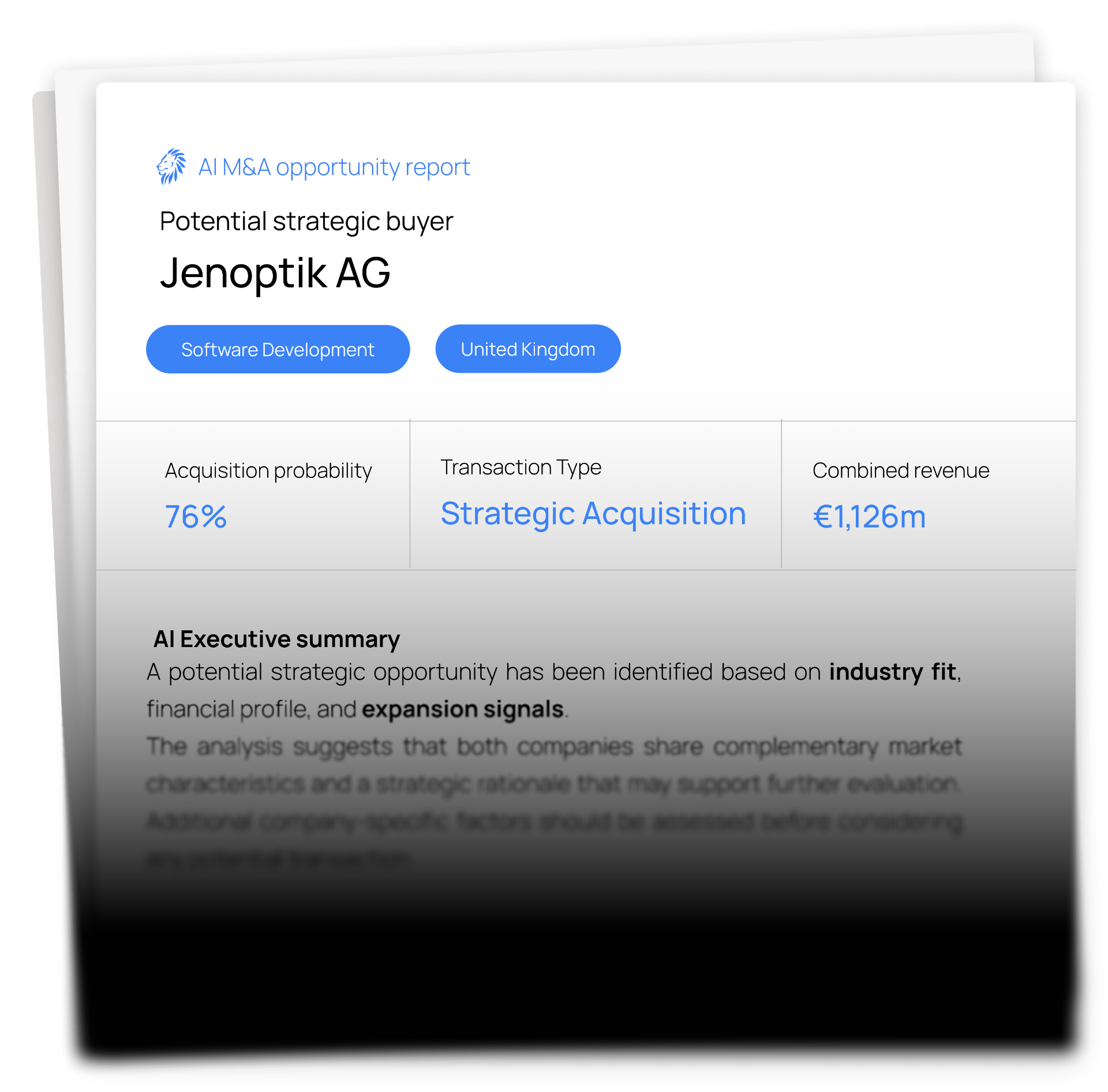 Preview of the AI M&A Assessment report